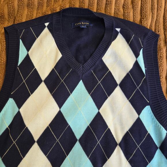 Club Room Men Vtg Y2K Preppy Estate Ivy League Golf Argyle V Neck Sweater Vest M - Picture 2 of 8